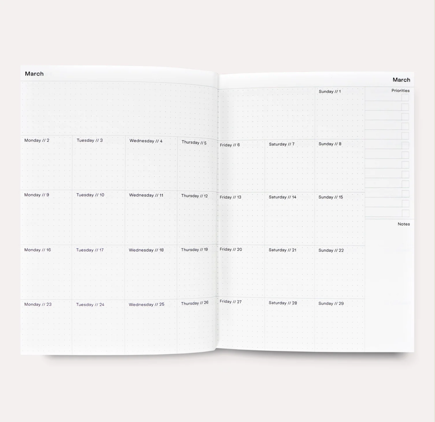 A5 monthly layout of the 2026 planner with notes and priorities. Employee appreciation gifts with impact