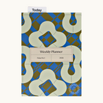 2026 weekly planner with tabbed page marker. Eco-friendly corporate gifts for women and branded swag idea.
