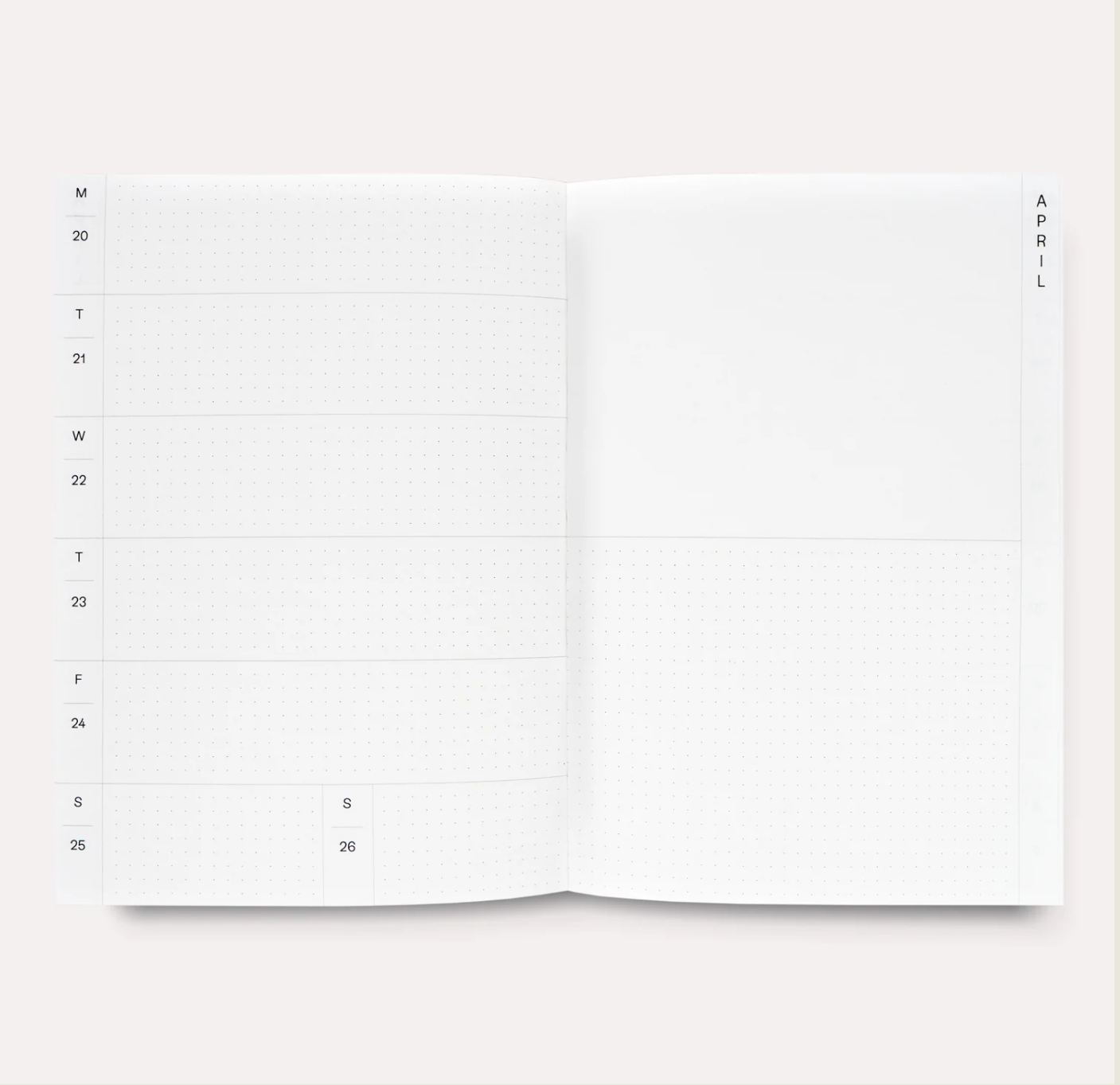 Weekly spread of the 2026 planner with clean, spacious pages. Client thank-you gift and eco-friendly stationery.