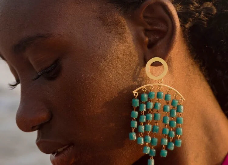 Green glass bead earrings