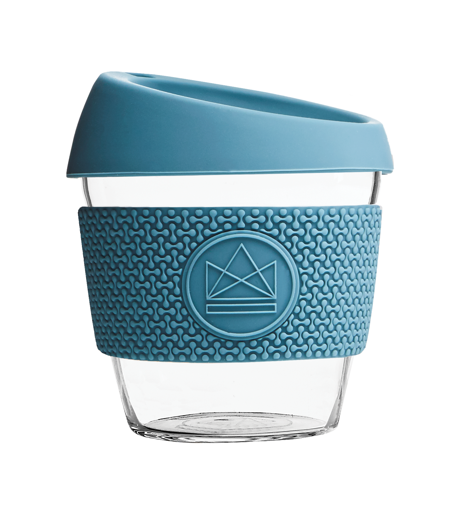Branded glass coffee cups, 8oz, BPA-free in blue