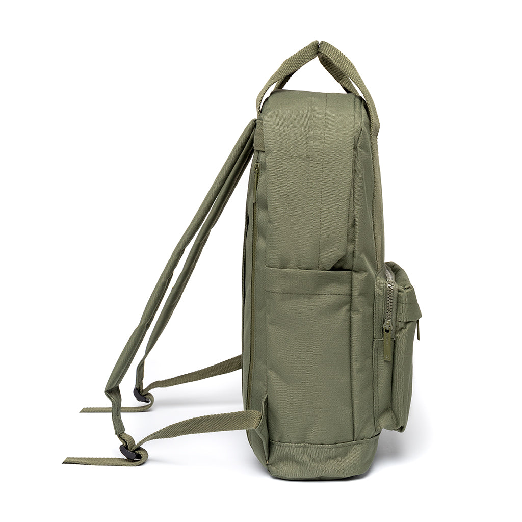 Sustainable Vegan Backpack Olive 15L, recycled PET, custom logo option.