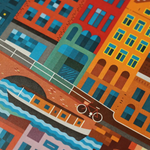 Detail of Amsterdam blockprint artwork. Ideal sustainable employee appreciation gift for offices and teams.
