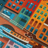 Detail of Amsterdam blockprint artwork. Ideal sustainable employee appreciation gift for offices and teams.