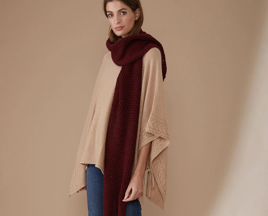 100% baby alpaca shawl in burgundy