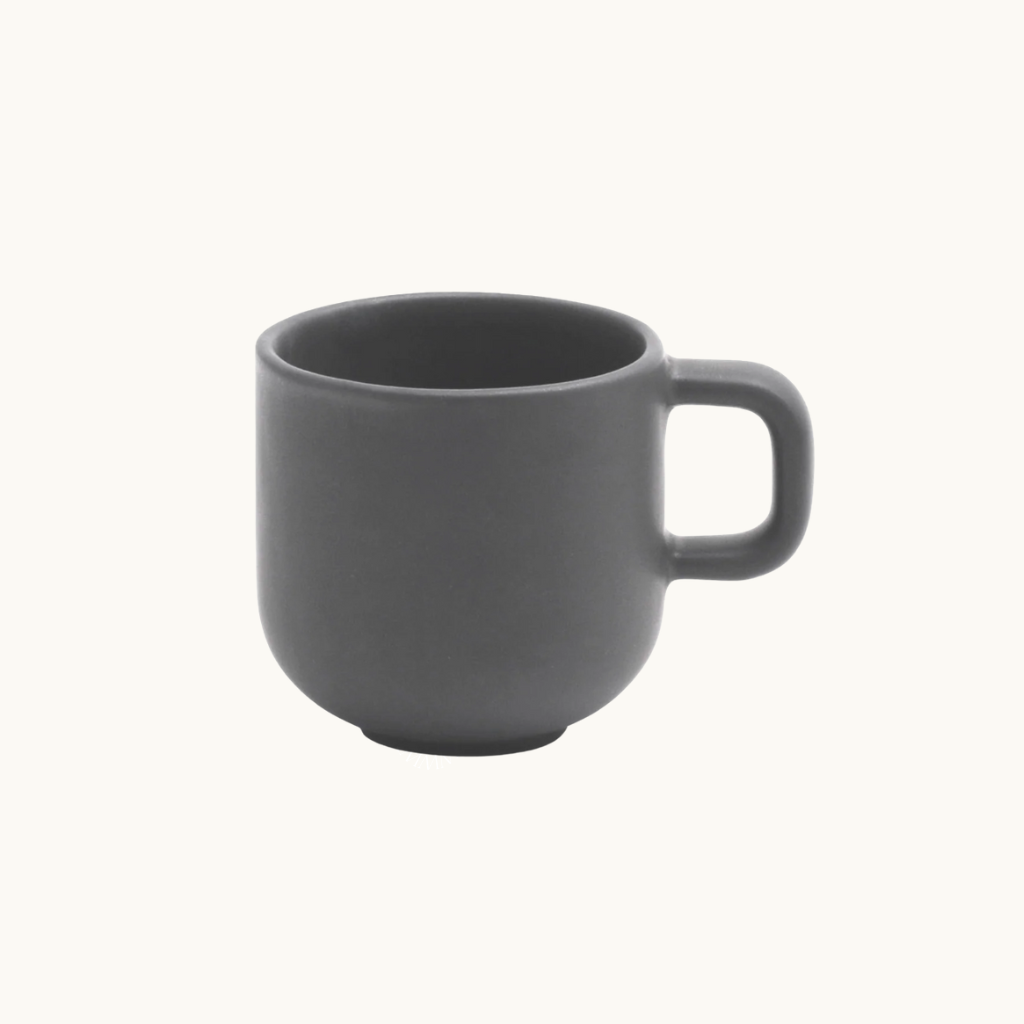 Artisan crafted 350ml ceramic coffee cup in grey, eco-friendly corporate gift.