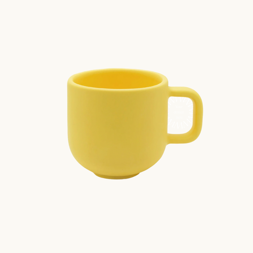 Sustainable 350ml ceramic coffee cup in yellow, artisan made corporate gifts from women-owned brands.