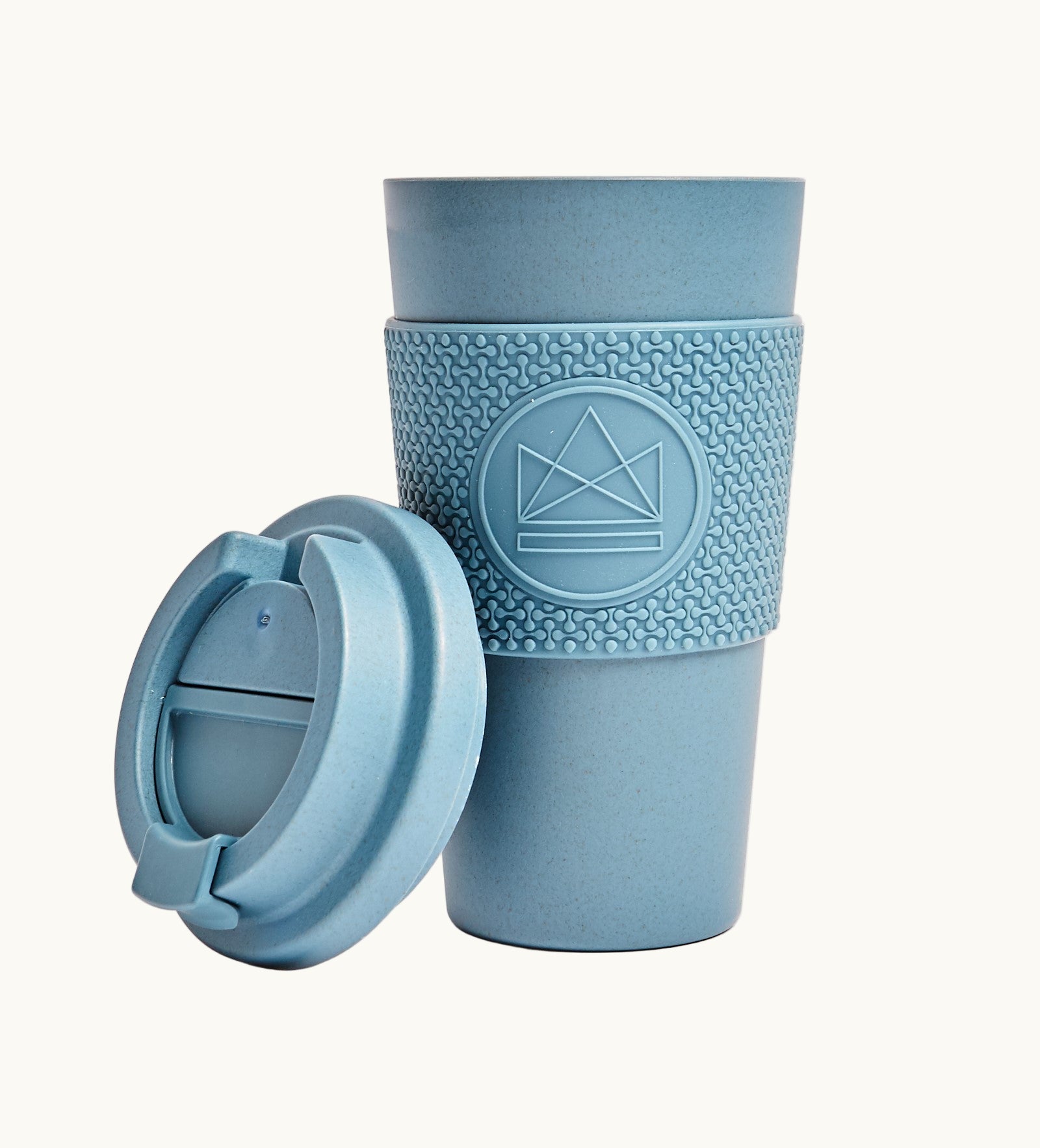 Blue compostable 16oz tumbler, co-brand for sustainable merch and eco swag