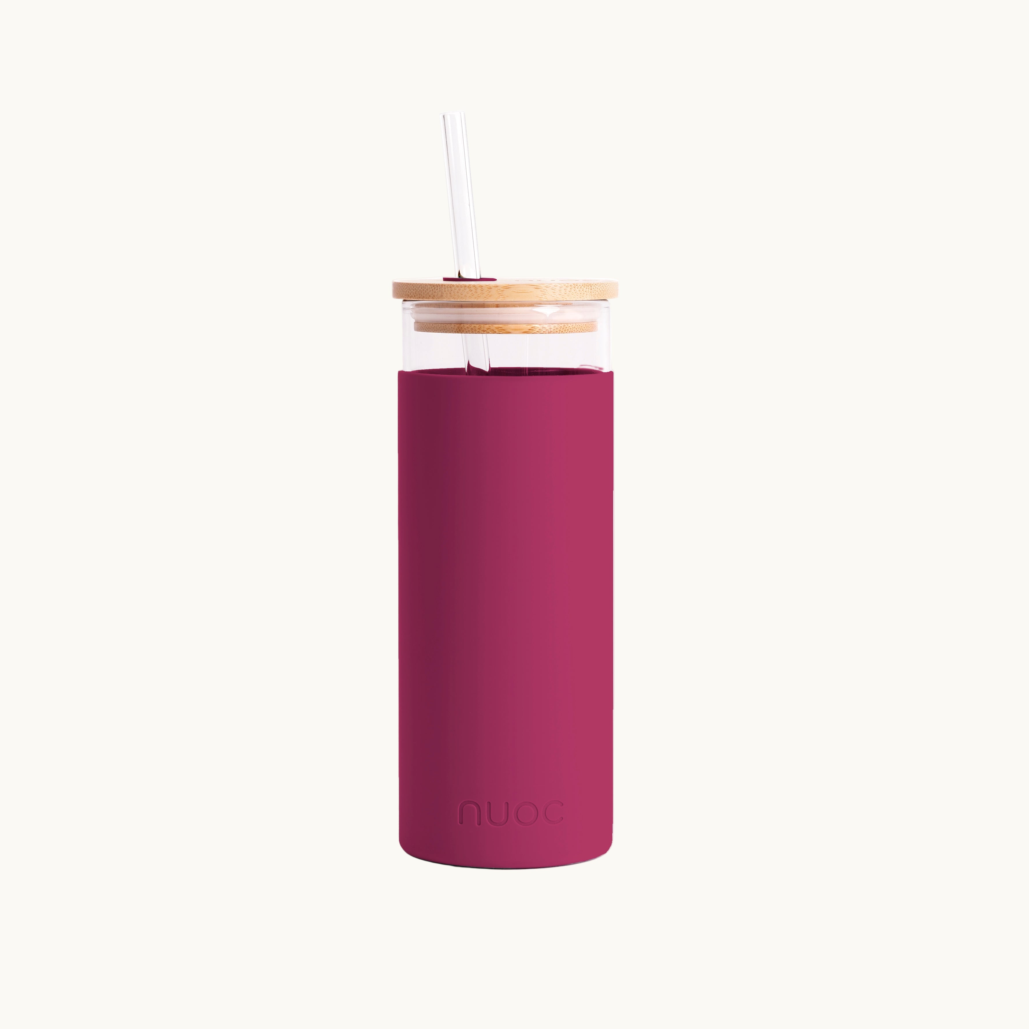 Raspberry NUOC glass tumbler 450ml with lid and straw, sustainable branded merch, eco swag and corporate gifting from women-owned brands