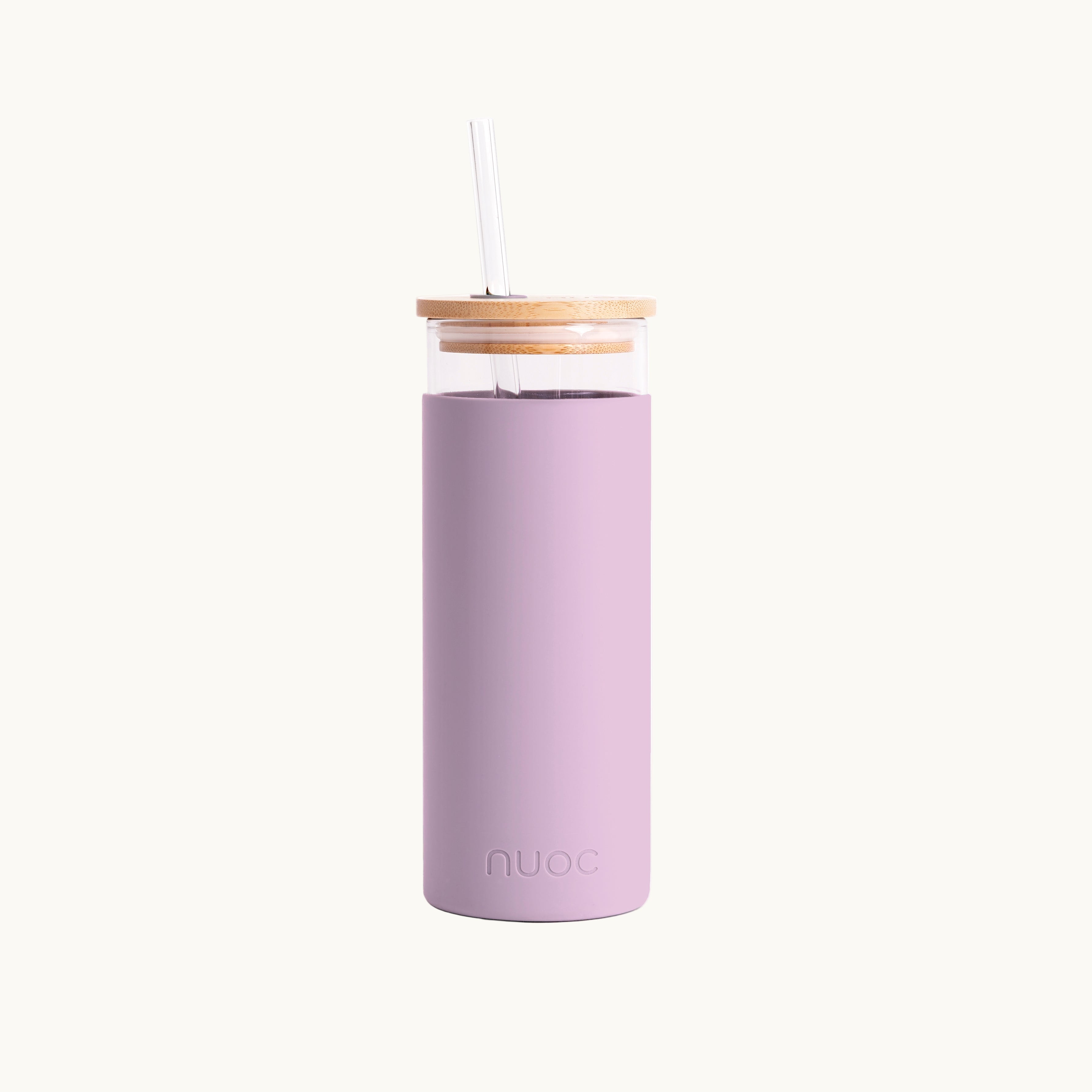 Lavender NUOC glass tumbler 450ml with lid and straw, sustainable branded merch, eco swag and corporate gifting from women-owned brands