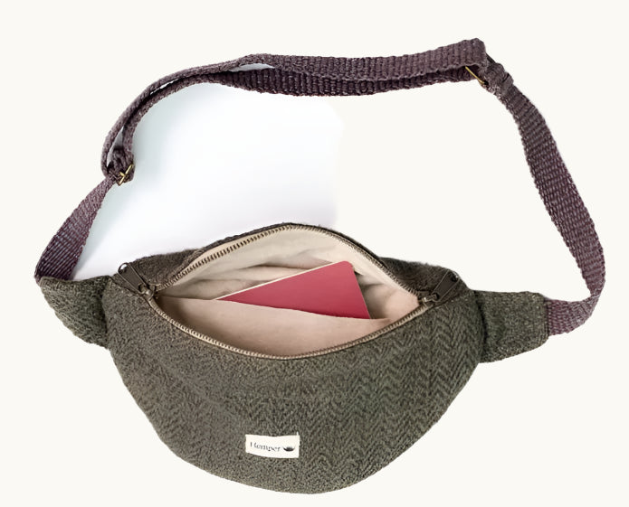 Detail of vegan crossbody Nepal bag, custom branded sustainable corporate merchandise