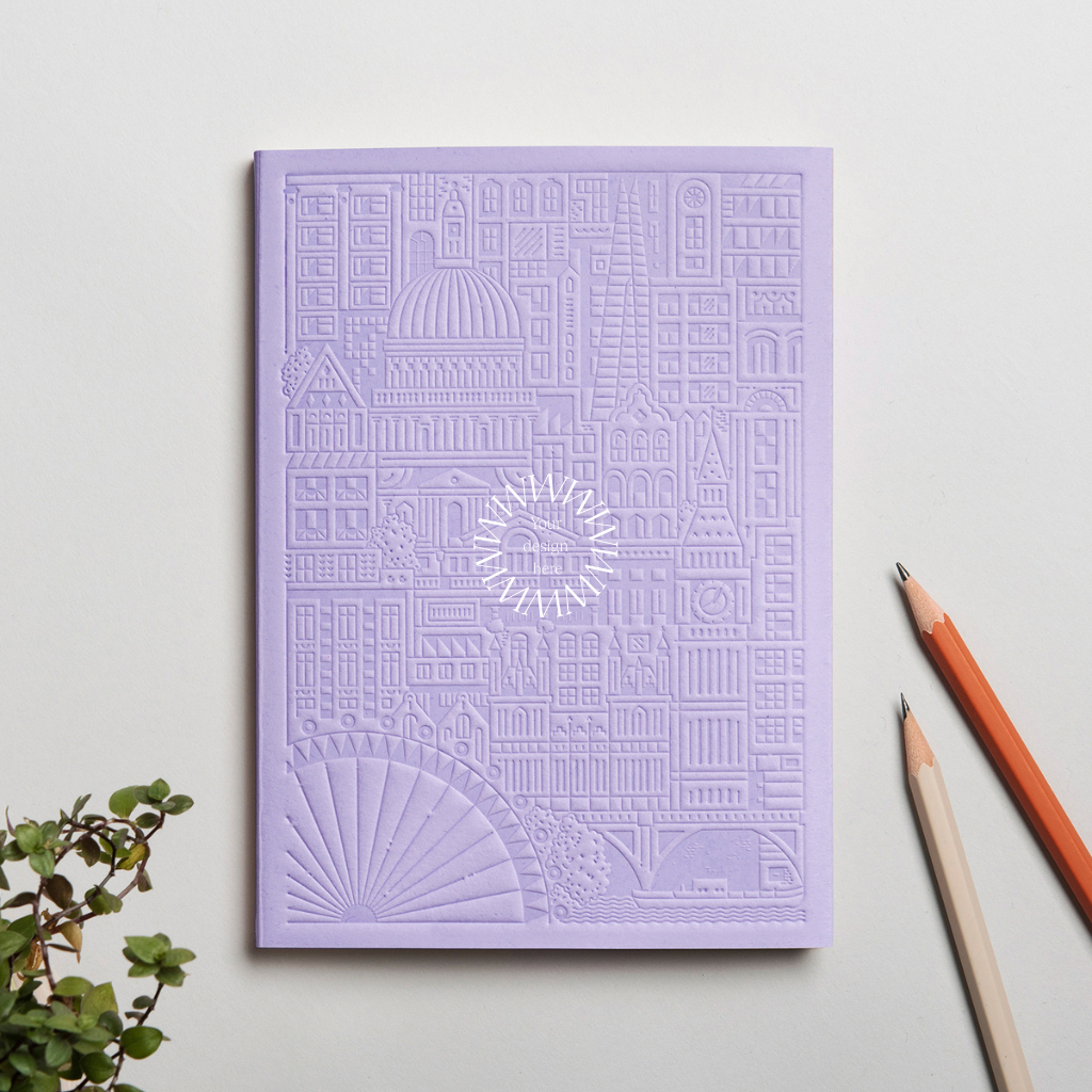Debossed London notebook in lavender, sustainable corporate stationer