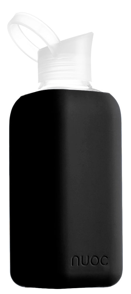 Eco glass bottle with black silicone sleeve, 500ml premium swag for conference giveaways and sustainable corporate goodies