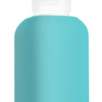 Eco glass bottle with turquoise silicone sleeve, 800ml premium reusable swag for conferences, giveaways and sustainable corporate goodies