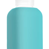 Eco glass bottle with turquoise silicone sleeve, 800ml premium reusable swag for conferences, giveaways and sustainable corporate goodies