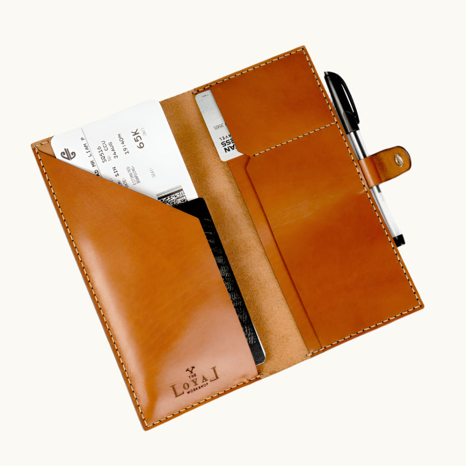 Brown vegan leather passport holder for eco corporate gifts