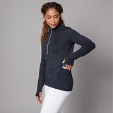 Women's zip neck jumper sustainable branded company swag for corporate events and staff gifts.