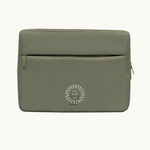 13-inch green laptop sleeve made from 10 recycled PET bottles, sustainable corporate gift.