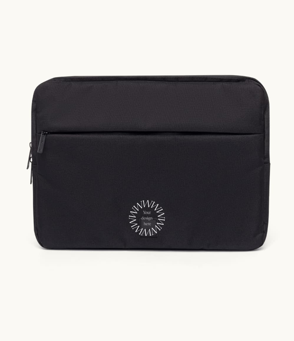 13" Laptop Sleeve in black, showing logo placemen