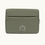 13" Laptop Sleeve in olive green, showing logo placement