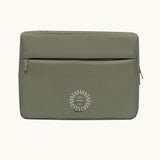 13" Laptop Sleeve in olive green, showing logo placement