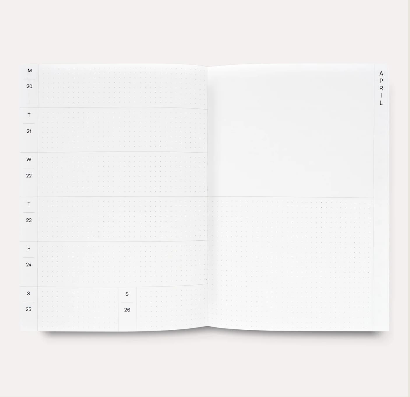 Weekly spread of the 2026 planner with clean, spacious pages. Client thank-you gift and eco-friendly branded merch stationery.
