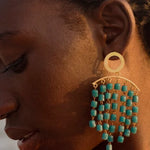 Green glass bead earrings