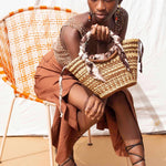 Brown Purple straw cotton bag 