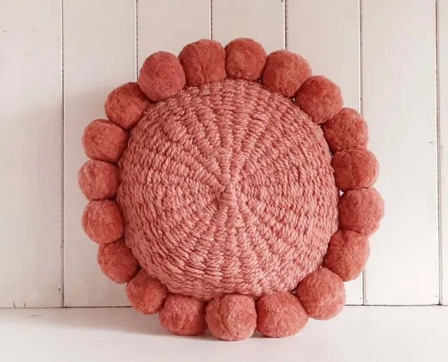 Handwoven Wool Cushion Cover in coral