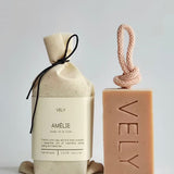 Amélie natural soap on a rope with cotton gift bag