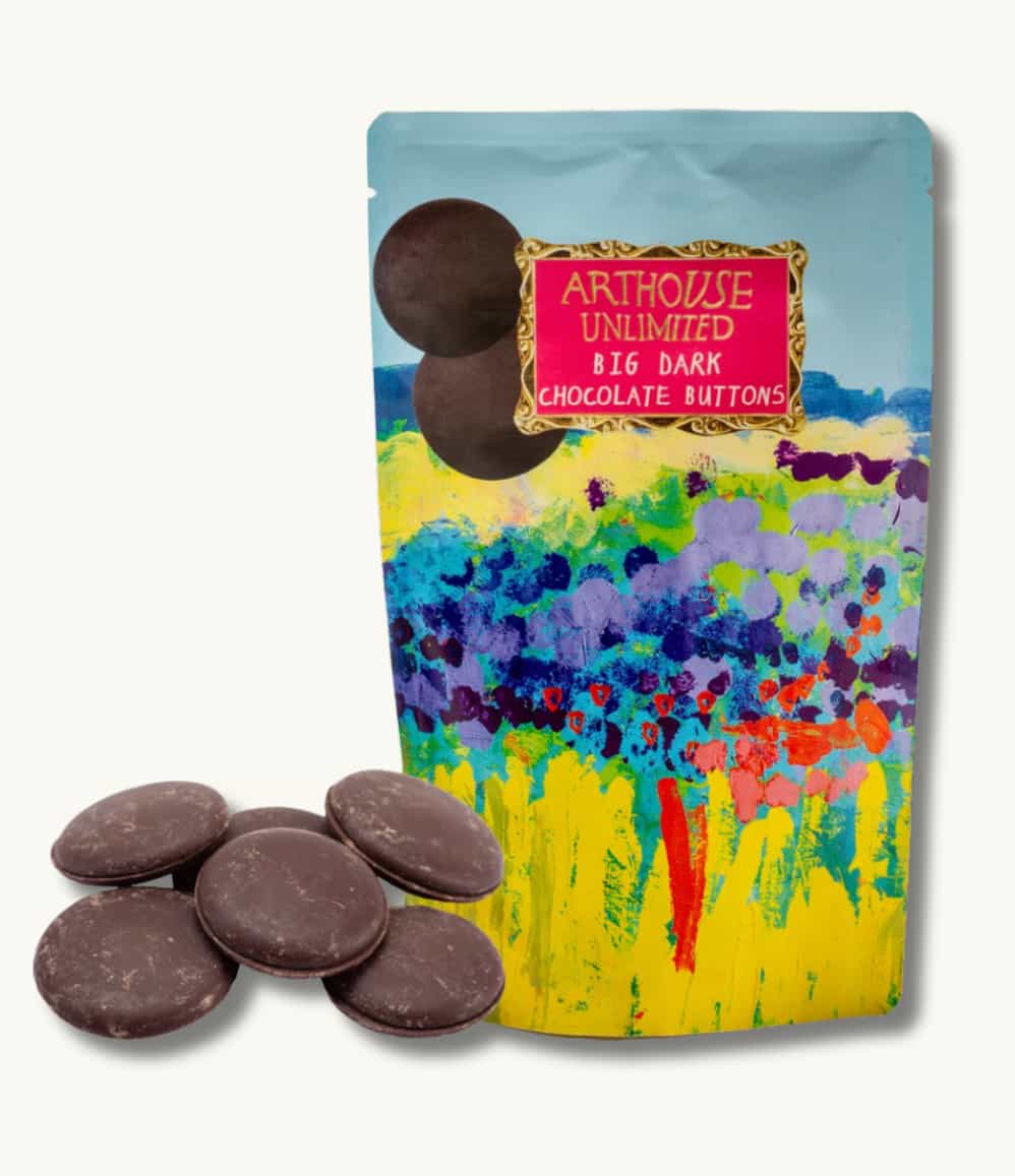 Sea of Daffodils dark chocolate buttons with artwork by ARTHOUSE Unlimited artists