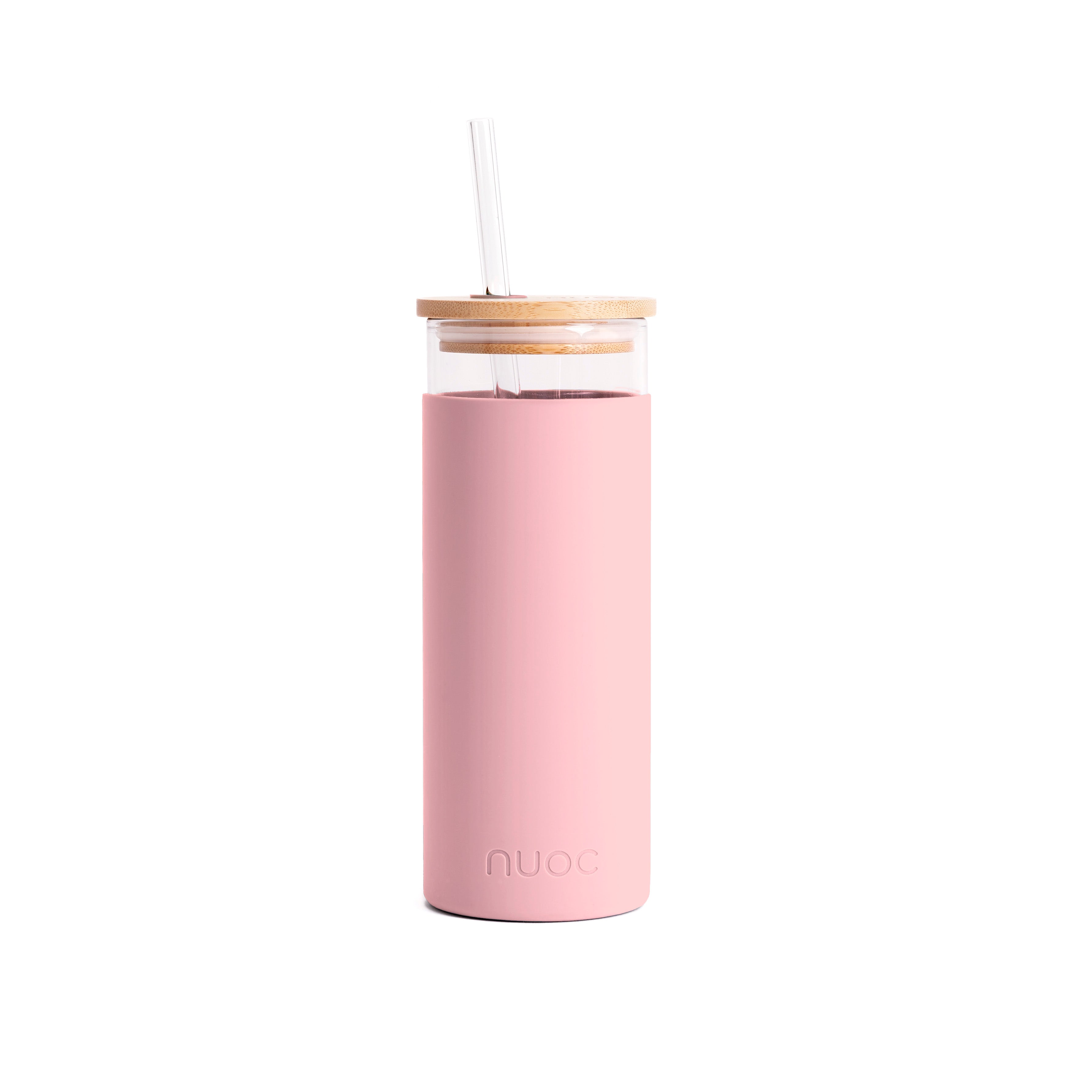 Sustainable glass bottle with straw in pink 