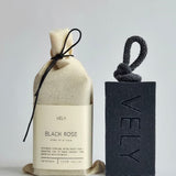 Black Rose natural soap on a rope with cotton gift bag
