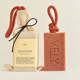 Boudoir natural soap on a rope with cotton gift bag