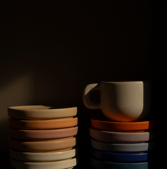 Ceramic coasters stacked, executive corporate gift for client events