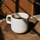 Sustainable 350ml ceramic cappuccino cup in white, artisan made for corporate gifting