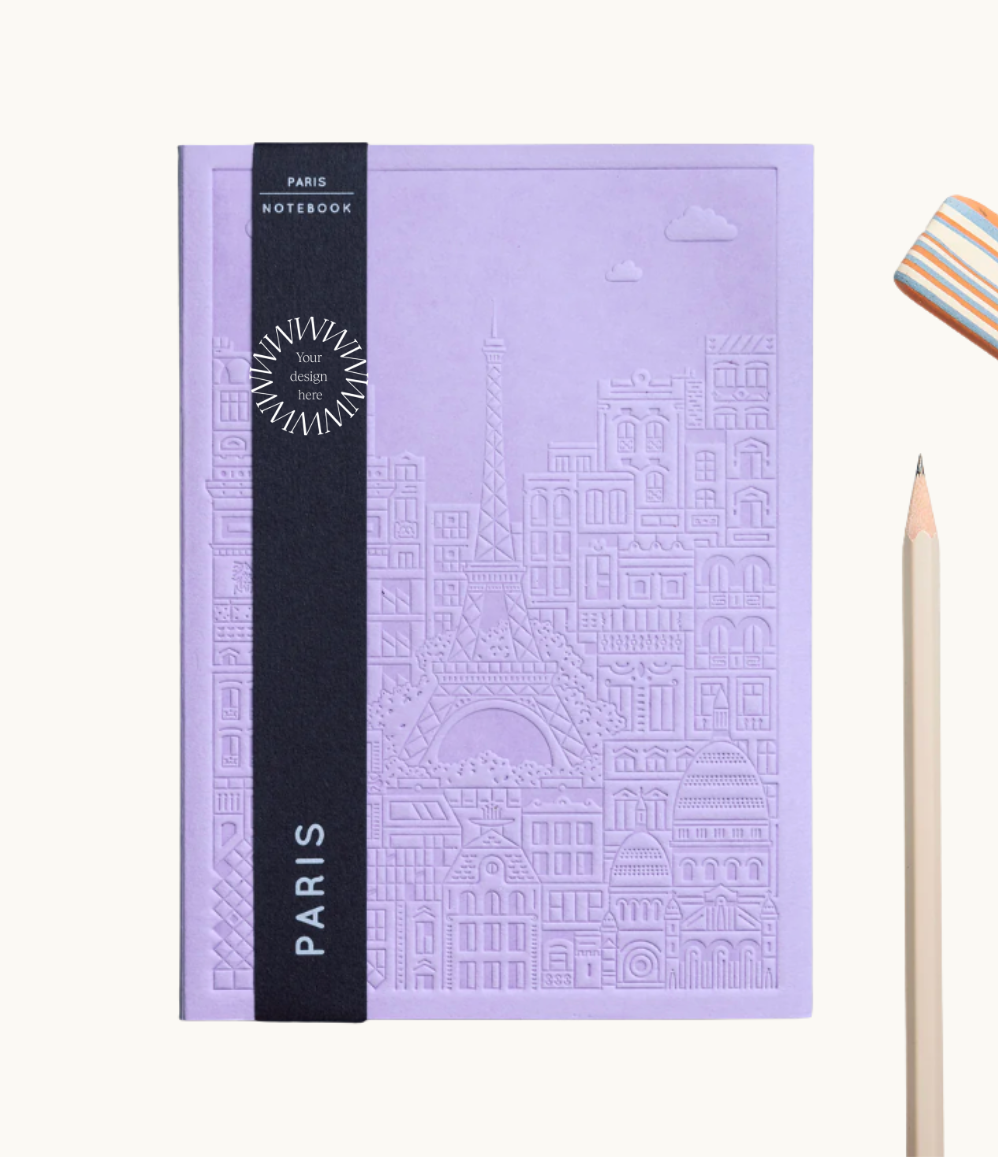 Notebook with embossed design of the city of Paris. High End Corporate Gifts from women-owned brands  