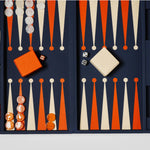 Classic blue  leather backgammon set, a premium corporate gift for executive teams and brand activations.