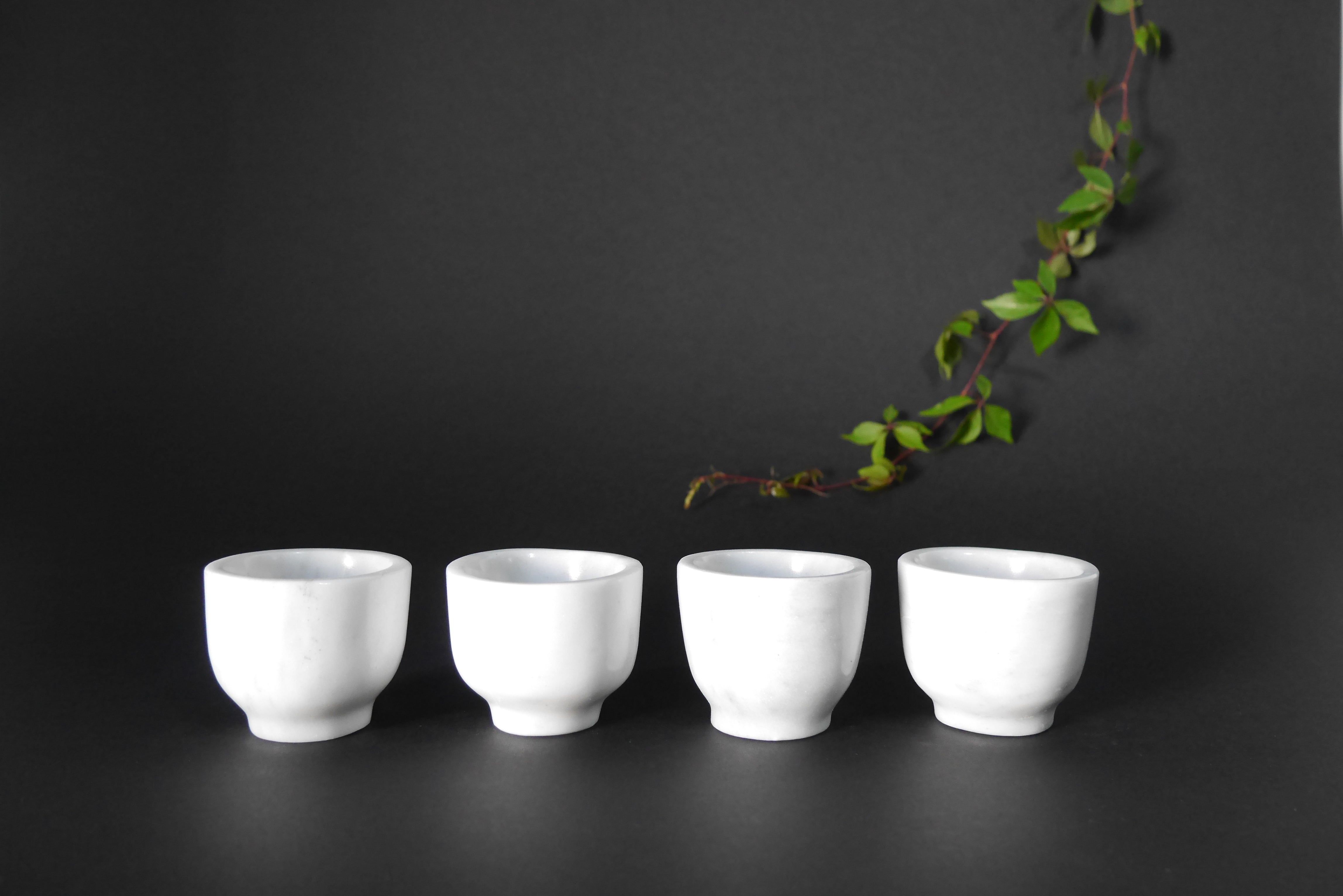 White Marble Mezcal shot glasses 