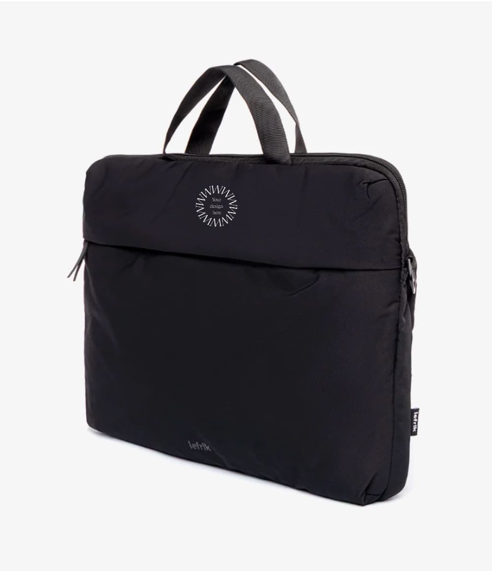 Black recycled laptop briefcase personalised with company logo