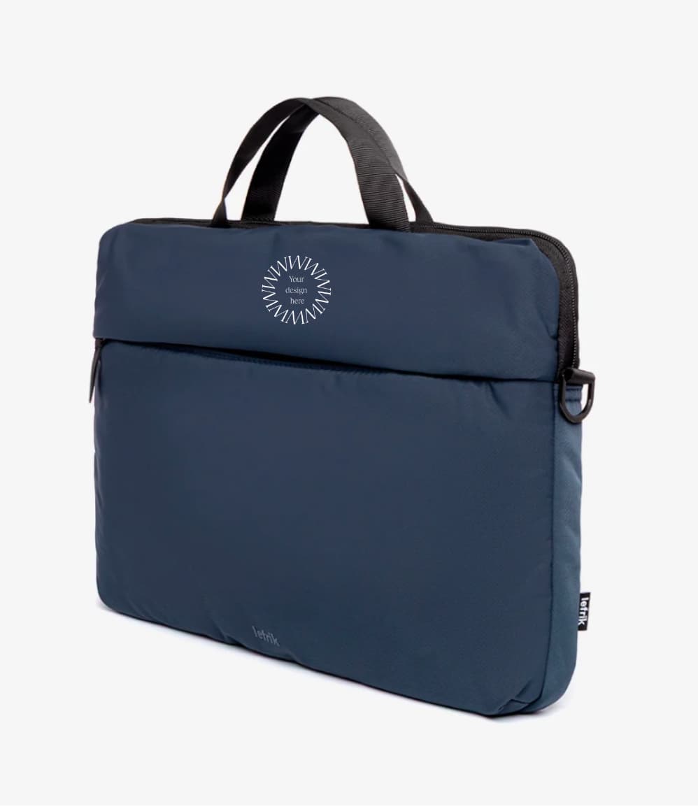 Blue recycled laptop briefcase personalised with company logo