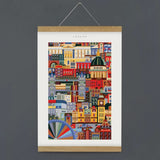 London blockprint wall art featuring Big Ben, London Eye and St Paul’s Cathedral. Unique sustainable corporate gift idea.