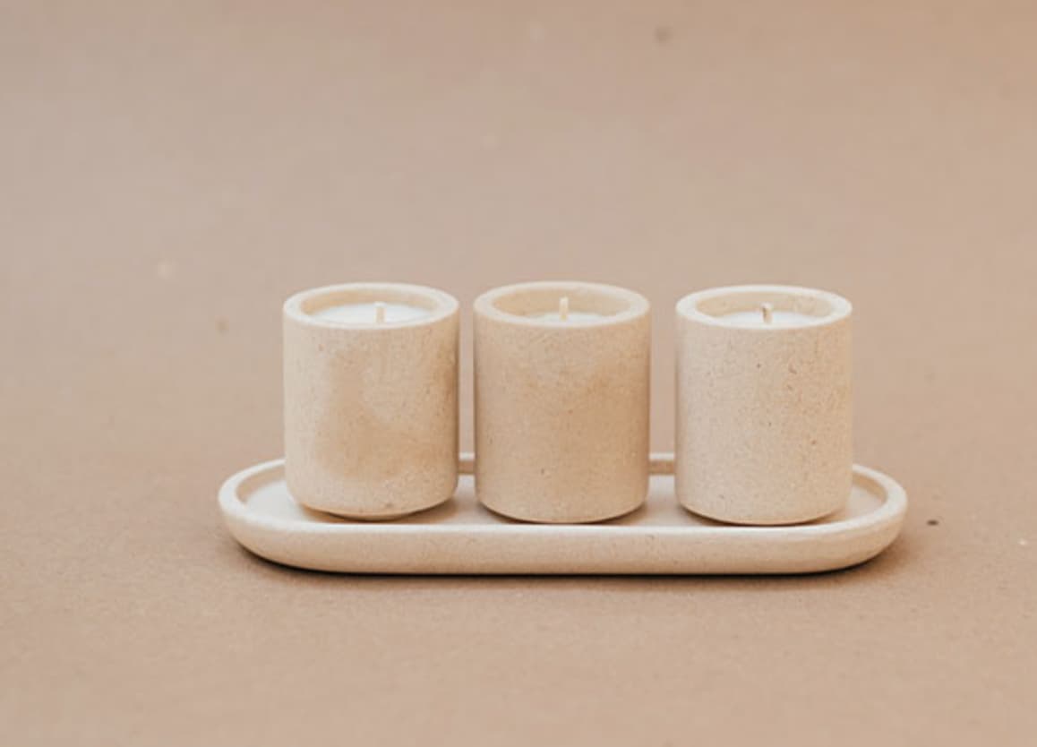 Artisan marble candle trio and tray, premium personalised corporate gift