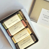 Natural mini soaps gift set with four soaps, sisal soap bag and tin