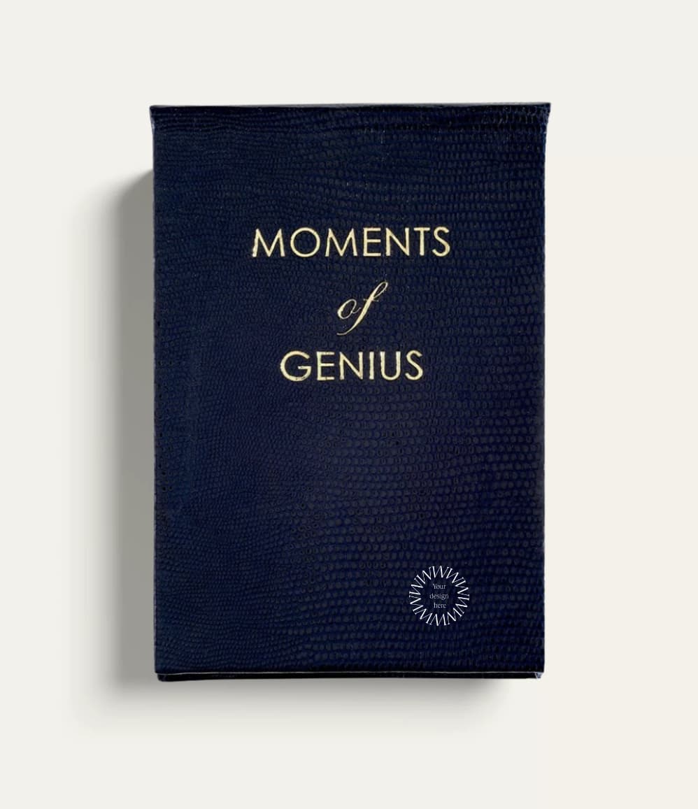 Navy faux lizard Moments of Genius refillable notepad with gold lettering