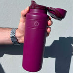 Burgundy Ora insulated water bottle with dual drinking lid