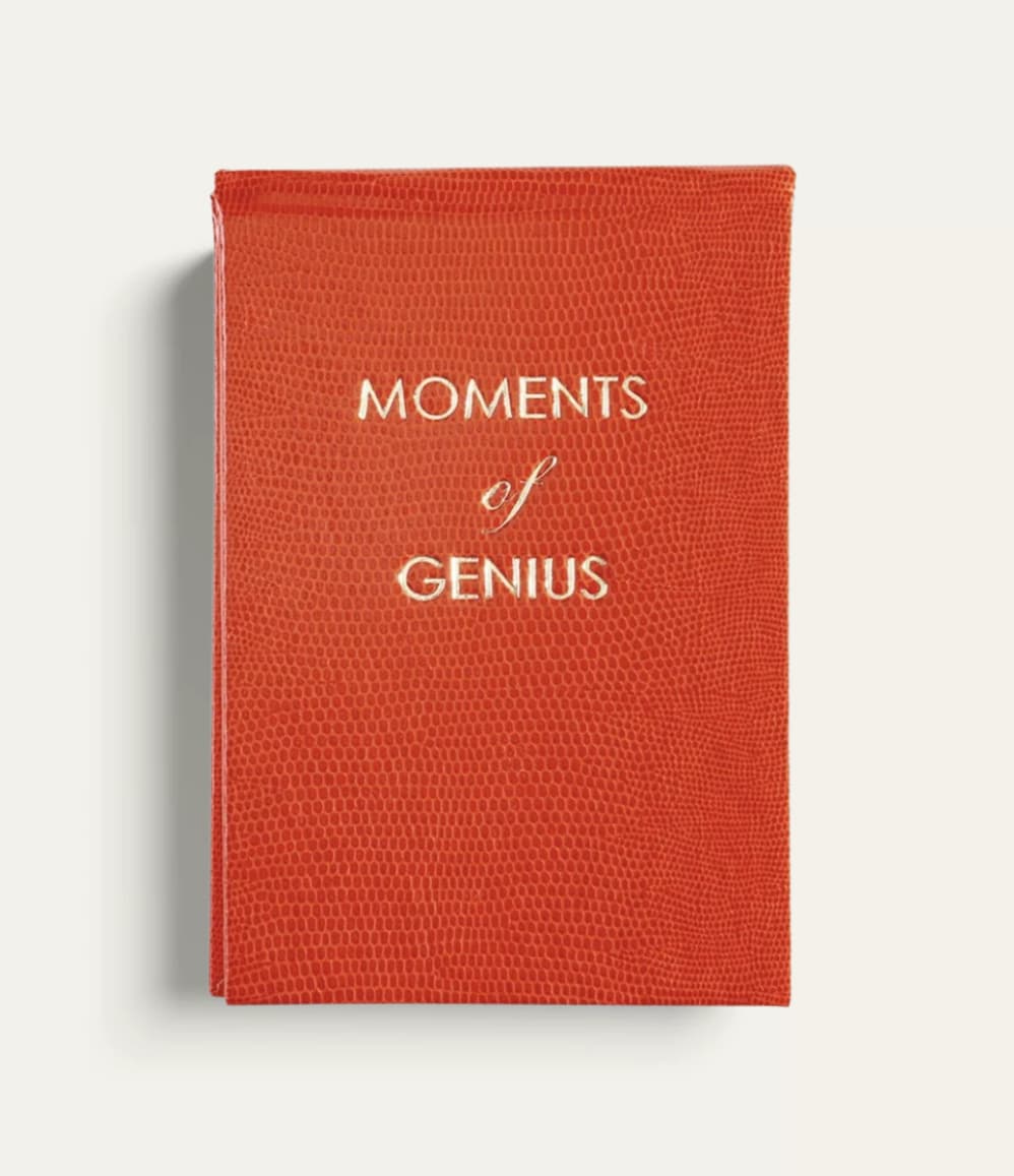 Orange faux lizard Moments of Genius refillable notepad with gold lettering