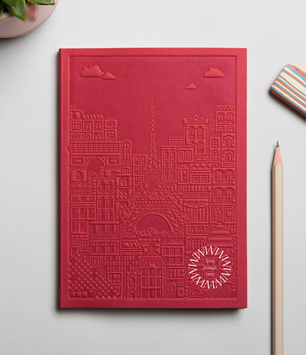 Notebook with embossed design of the city of Paris. Premium client gifting from women-owned brands  