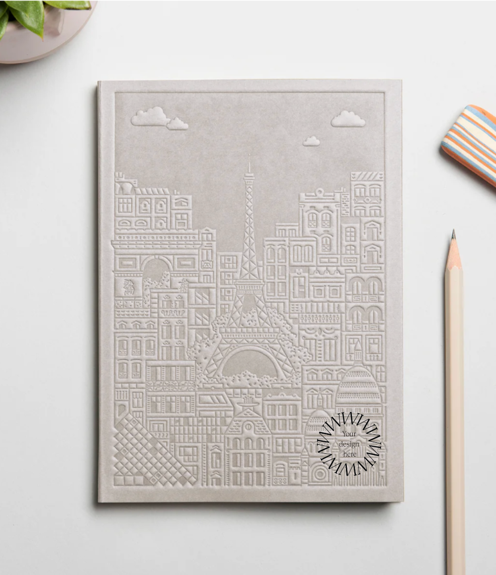 Notebook with embossed design of the city of Paris. Premium Custom Corporate Gifts with impact