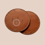 Vegan leather tan coasters, personalised sustainable corporate gift